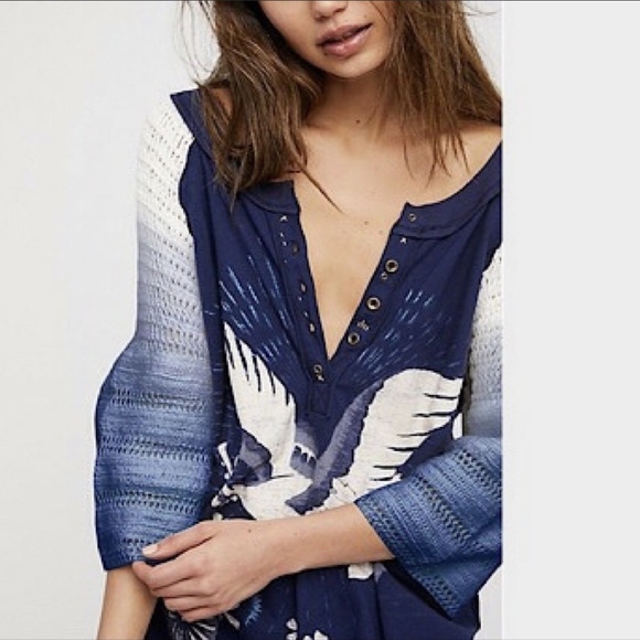 FREE PEOPLE Tranquility Tee Navy Blue Top - size XS - Picture 3 of 8